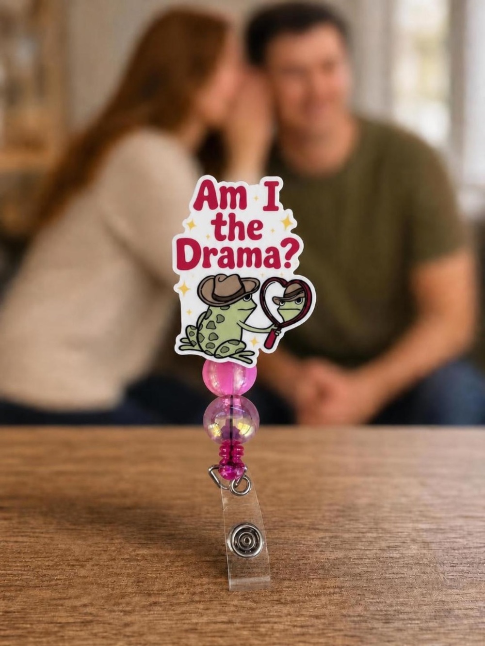 Handmade Funny Frog Am I The Drama? Badge Reel